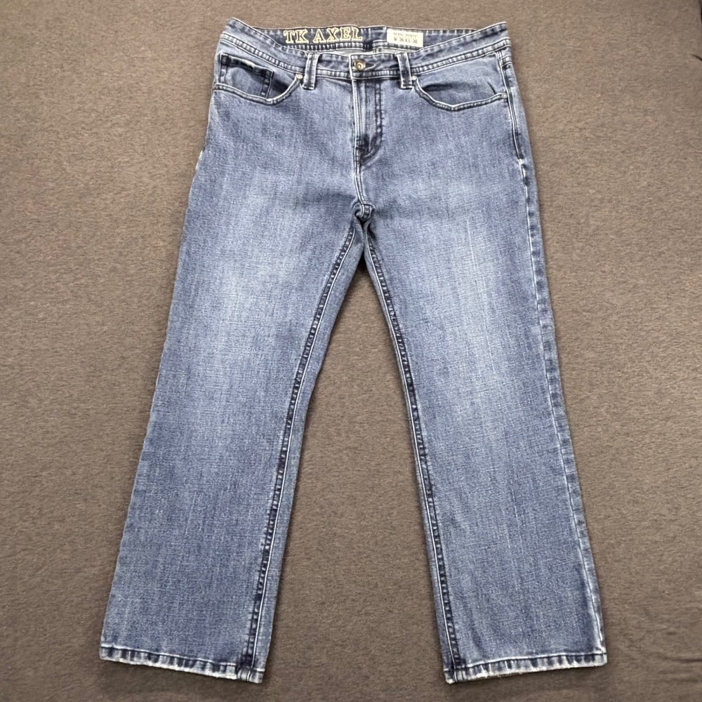 TK AXEL Jeans Mens 36x30 Slim Boot Medium Wash Embroidered Back Pockets Stretch